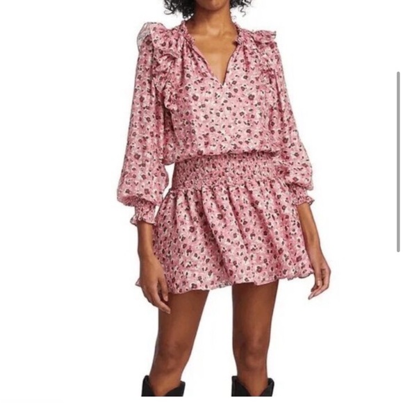 $445 Ramy Brook Penelope Printed Ruffle Mini Dress - Picture 2 of 6